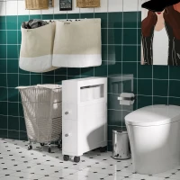 HOMCOM Armário Casa de Banho para Espaços Reduzidos com 4 Rodas Prateleira Aberta e Gavetas 16x52x71,5 cm Branco(m-10)