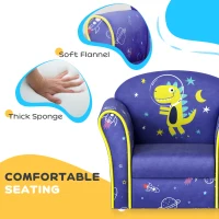 AIYAPLAY Kids Armchair with Planet Dinosaurs Design, Wooden Frame, for Bedroom, Playroom, Kids Room - Blue(m-5)
