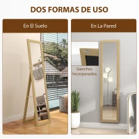 HOMCOM Espejo de Cuerpo Entero 157x37 cm con Marco de MDF Espejo de Pie Inclinado o Colgante Roble(m-5)