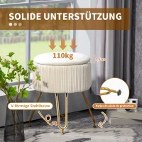 HOMCOM 2-in-1 Opbergkruk met Metalen Poten, Ronde Voetenbank voor Woonkamer, Slaapkamer, Hal, Crèmewit(m-7)