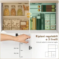 HOMCOM Credenza Cucina con 3 Armadietti, 2 Cassetti, Ripiani Regolabili e Portaspezie, 100x40x62 cm, Bianco(m-5)