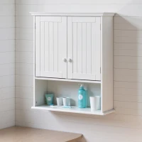 kleankin Mobile Bagno Sospeso con Armadietto a 2 Ante e Ripiano Aperto, Mensola Interna Regolabile, Bianco(m-7)