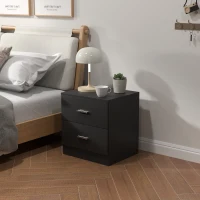 HOMCOM Mesita de Noche Moderna Mesilla de Noche Dormitorio con 2 Cajones para Salón Dormitorio 45x39,5x49 cm Negro(m-10)
