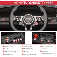 HOMCOM Elektrische kinderauto, Audi TT RS Roadster, 3 km/u, afstandsbediening, LED, USB, zwart(m-7)