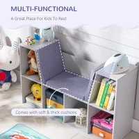 HOMCOM Kids Bookcase Shelf Storage Cabinet Unit, Living Room Sideboard w/ Six Compartments for Toys, Books - Grey(m-5)