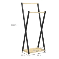 HOMCOM Cuier de podea din lemn cu 2 bare și raft inferior, design modern, 61x45x152cm(m-3)