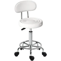HOMCOM Tabouret à roulettes, tabouret de massage avec hauteur réglable 70-86 cm et dossier, pivotant 360°, blanc(m-1)
