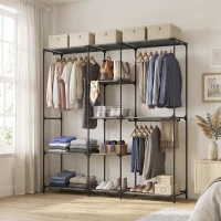HOMCOM Guarda-roupa têxtil, portátil, sem ferramentas, com 3 varões e 5 prateleiras, 182 x 43 x 182 cm, Preto(m-2)
