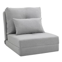HOMCOM Sofá-Cama Individual Dobrável Revestido em Linho com Encosto Ajustável 5 Posições 1 Almofada Cinzento Claro(m-1)