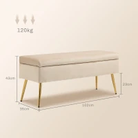 HOMCOM Panca Fondoletto Imbottita da 30.5L con Gambe Affusolate, in Tessuto Effetto Velluto, 102x35x43 cm, Beige(m-3)
