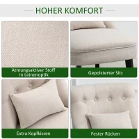 HOMCOM Zachte Gestoffeerde Fauteuil met Rugkussen, voor Lezen en Ontspannen, Stofbekleding in Linnenlook, 52,5 x 69 x 77 cm, Crème Wit(m-4)
