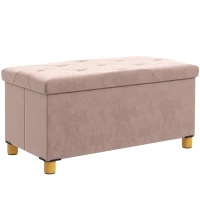HOMCOM Banco de Armazenamento Dobrável Capacidade de 67 L  Estofado em Veludo Carga 120 kg 76x38x38 cm Rosa Claro(m-1)