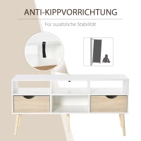 HOMCOM tv-tafel tv-meubel met 2 lades tv-plank spaanplaat massief houten poten wit + eiken 117 x 39 x 57 cm(m-4)