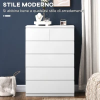 HOMCOM Cassettiera 6 Cassetti con Design Antiribaltamento, in Truciolato, 80x39x115 cm, Bianco(m-4)