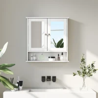kleankin Armadietto Bagno da Parete con 2 Ante a Specchio e Ripiano Aperto, 56x13x58 cm, Bianco(m-7)