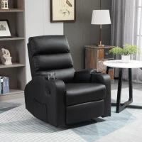 HOMCOM Poltrona Relax Reclinabile Manualmente a 165° con Poggiapiedi, Portabicchieri e Tasca in Finta Pelle, Nero(m-10)