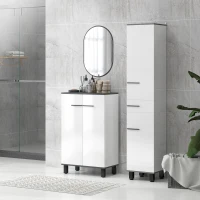 HOMCOM Armario de Baño Mueble Auxiliar de Baño con Puertas Estantes Ajustables y Sistema Anti-vuelco 60x34x94 cm Blanco Brillo(m-10)