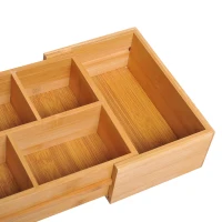 HOMCOM Extendable Drawer Organiser Tray Drawer Inserts Storage Holder Dividers 24.6-41cm, Natural bamboo Colour(m-9)
