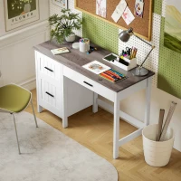 HOMCOM Escritorio Rústico 120x50 cm Mesa de Escritorio con 3 Cajones y Encimera con Efecto Madera Blanco(m-10)