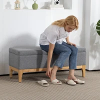 HOMCOM Banc de rangement, coffre de rangement avec couvercle amovible style scandinave, en tissu lin, 110 x 39 x 45 cm, gris(m-8)