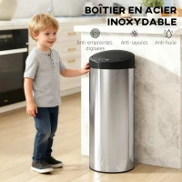 HOMCOM Poubelle de cuisine automatique 55 L en acier inoxydable, couvercle à fermeture en douceur, 32 x 30 x 78,5 cm, argent(m-6)