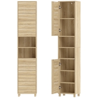 HOMCOM Armario Alto para Baño con Estantes Ajustables Puertas de Lamas Apertura por Presión 34x23x170 cm Natural