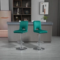 HOMCOM Set 2 Sgabelli da Bar Moderni e Girevoli con Schienale Alto e Poggiapiedi, Sgabelli da Cucina Imbottiti con Altezza Regolabile in Tessuto Verde, 41x51x97-117cm(m-10)