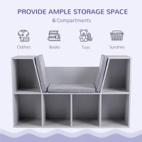 HOMCOM Kids Bookcase Shelf Storage Cabinet Unit, Living Room Sideboard w/ Six Compartments for Toys, Books - Grey(m-4)