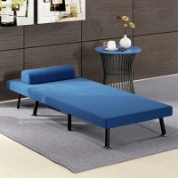 HOMCOM Sofá Cama Individual Plegable con Respaldo Ajustable de 5 Niveles Cojín y Tapizado de Lino Sintético 75x70x75 cm Azul(m-8)