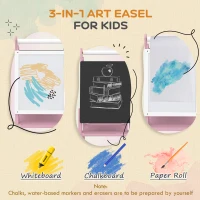 AIYAPLAY Three-In-One Easel for Kids, with Paper Roll, Adjustable Height - Pink(m-4)