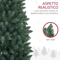 HOMCOM Albero di Natale Artificiale 210cm con 687 Rami, Design Alto e Stretto con Base Pieghevole, Verde(m-5)