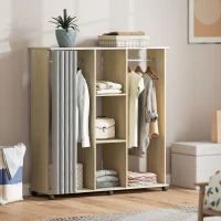 HOMCOM Armoire penderie Meuble de Rangement Mobile 6 roulettes 120L x 40l x 128H cm en bois naturel(m-2)
