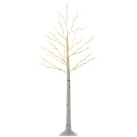 HOMCOM Kunstberk met 120 LED-lampjes, 3 lichtstanden, opvouwbare takken, IP44, 150 cm, wit(m-11)