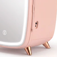 HOMCOM Nevera para Cosméticos Pequeña con 6L Capacidad con Puerta con Espejo y Luces LED Ajustables 24,3x19,4x35,6 cm Rosa(m-11)