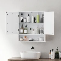 kleankin Armadietto Bagno da Parete con 2 Ante a Specchio e Ripiano Aperto, 56x13x58 cm, Bianco(m-5)