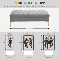 HOMCOM Zitbank, bedbank, schoenenbank met verhoogde poten, slaapkamer, fluweel blauw 118 x 45 x 42 cm(m-7)
