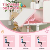 AIYAPLAY Height Adjustable Kids Desk and Chair Set, Children School Study Desk with Tiltable Desktop, Reading Rack,  Pink(m-4)