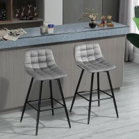 HOMCOM Conjunto de 2 Taburetes de Bar con Respaldo Carga 120 kg para Bar Salón Comedor Gris(m-10)