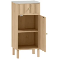 HOMCOM Meuble de salle de bain, meuble de rangement avec plateau effet marbre et porte rainurée, tiroir 36 x 30 x 80 cm, chêne(m-1)