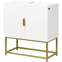 kleankin Mueble para Debajo del Lavabo Moderno Armario Bajo con 2 Puertas y Patas de Acero 60x30x65 cm Blanco y Dorado(m-12)