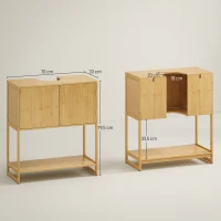 HOMCOM Meuble sous lavabo salle de bain en bambou et MDF meuble sous vasque 2 portes et 1 étagère - 70L x 33l x 79,5H cm(m-3)