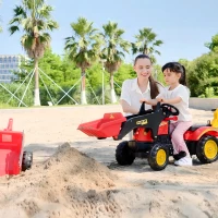 HOMCOM Ride On Tractor for Kids, 3 in 1 Ride On Excavator Toy Car with Adjustable Bucket, Digger and Removable Trailer, Pretend Play Construction Truck for 3-6 Years(m-9)