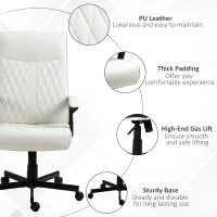 Vinsetto Scaun de Birou cu Spătar Înalt Înălțime Ajustabilă și Funcție de Înclinare 65x65x102-112,5 cm Crem(m-7)