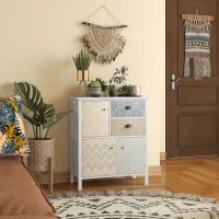 HOMCOM Sideboard, Shabby Chic Commode, 2 Laden, 3 Kasten, Grenenhout, 68x34x80cm, Wit(m-2)