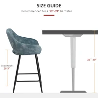 HOMCOM Bar Stools Set of 2, Velvet-Touch Fabric Counter Height Bar Chairs, Kitchen Stools with Steel Legs for Dining Area, Kitchen Island Barstools, Blue(m-7)