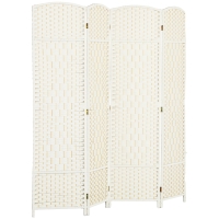 HOMCOM Kamerscherm, 4-delig vouwbaar scherm, Vlechtpatroon, Dennenhout, Wit