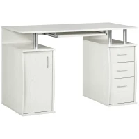 HOMCOM Bureau d'ordinateur, bureau informatique 120 x 55 cm avec plateau pour clavier, 3 tiroirs, pour chambre, domicile, blanc(m-12)