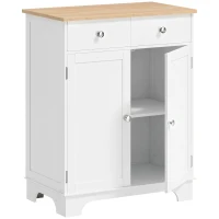 HOMCOM Sideboard, Tischplatte aus Kautschukholz, 2 Schubladen, versetzbarer Einlegeboden, weiß, 68 x 40,3 x 85cm(m-1)