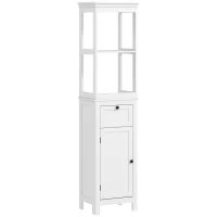 HOMCOM Mueble de Baño con Cajón Puerta Estante Ajustable y 2 Compartimientos Armario de Baño Moderno 40x30x165 cm Blanco(m-1)