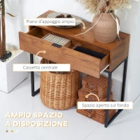 HOMCOM Consolle da Ingresso Minimal con Cassetto, in Legno e Acciaio, 80x30x76 cm, Color Legno e Nero(m-5)
